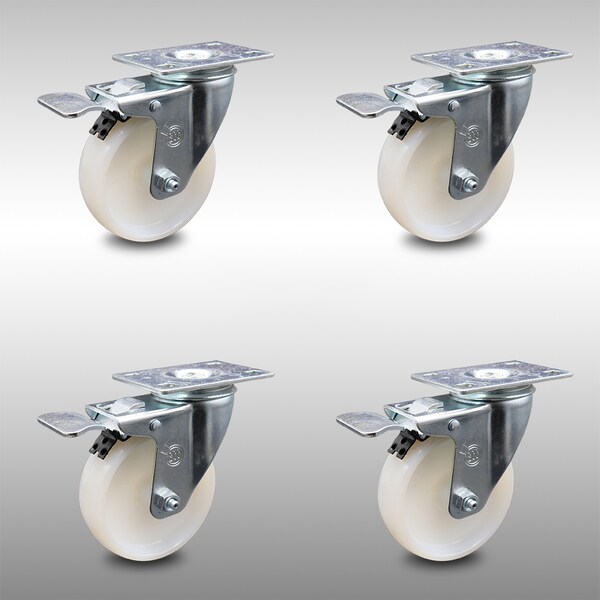 Service Caster 4 Inch SS Nylon Wheel Swivel Top Plate Caster Set with Total Lock Brake SCC SCC-SSTTL20S414-NYS-4 - main
